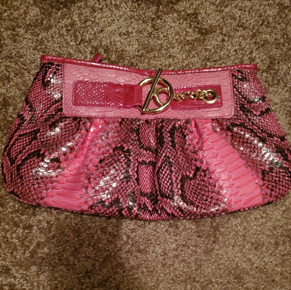 Pink Veagan Leather Python Clutch